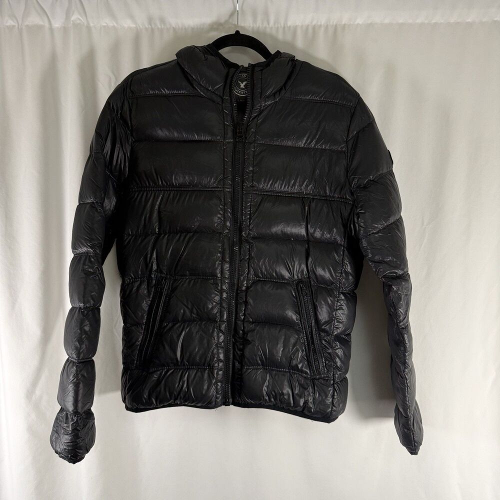 American Eagle Duck Down Puffer Jacket Women's Small Black Pockets Waterfowl